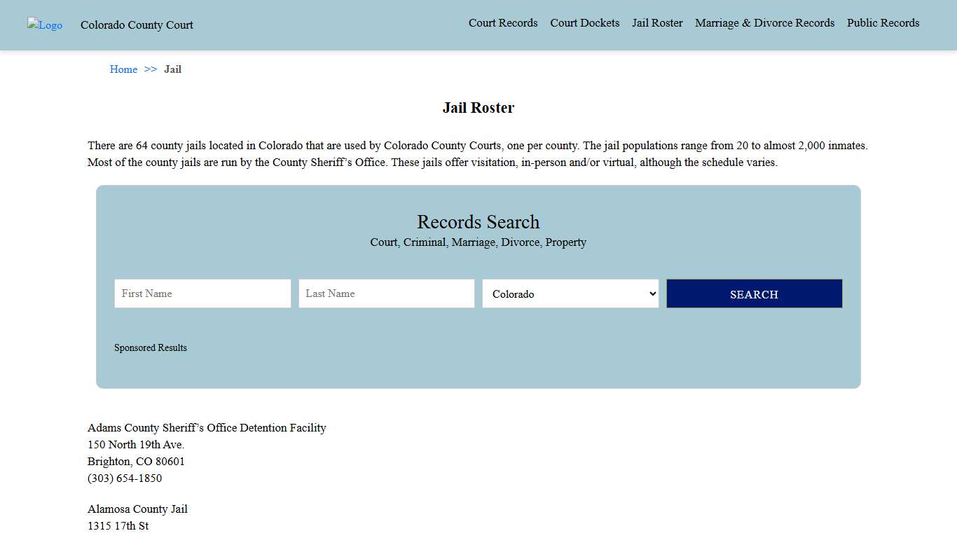 Jail Roster | Colorado County Court