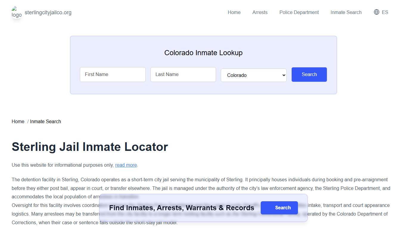 Sterling, CO Municipal Jail Inmate Search